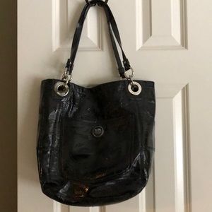 Coach black patent leather bucket purse